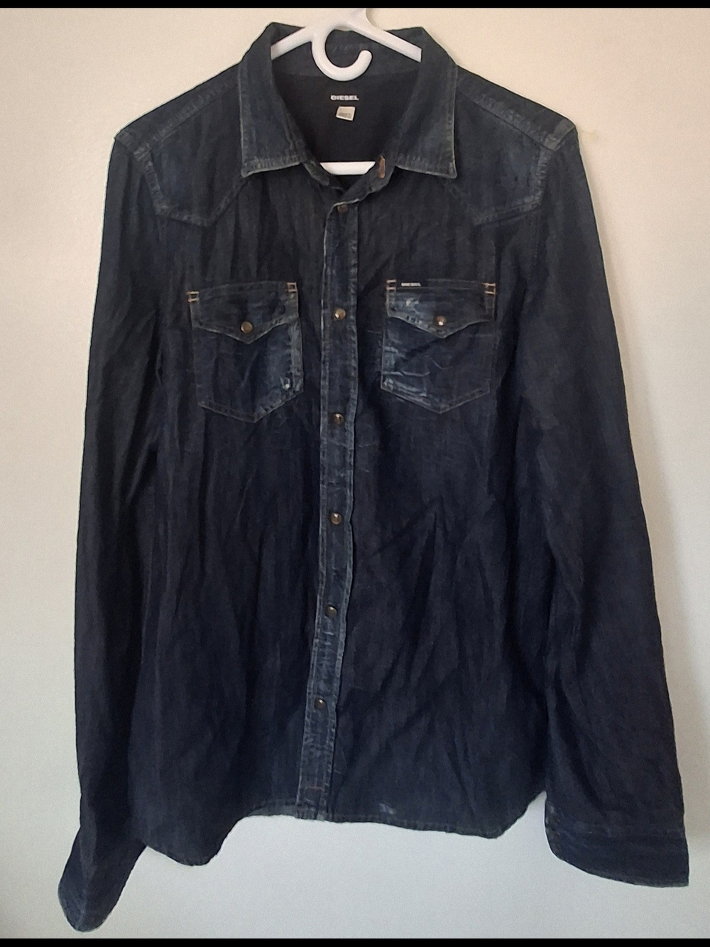Diesel Men's Dark Blue Denim Shirt - Button-Up Western Style